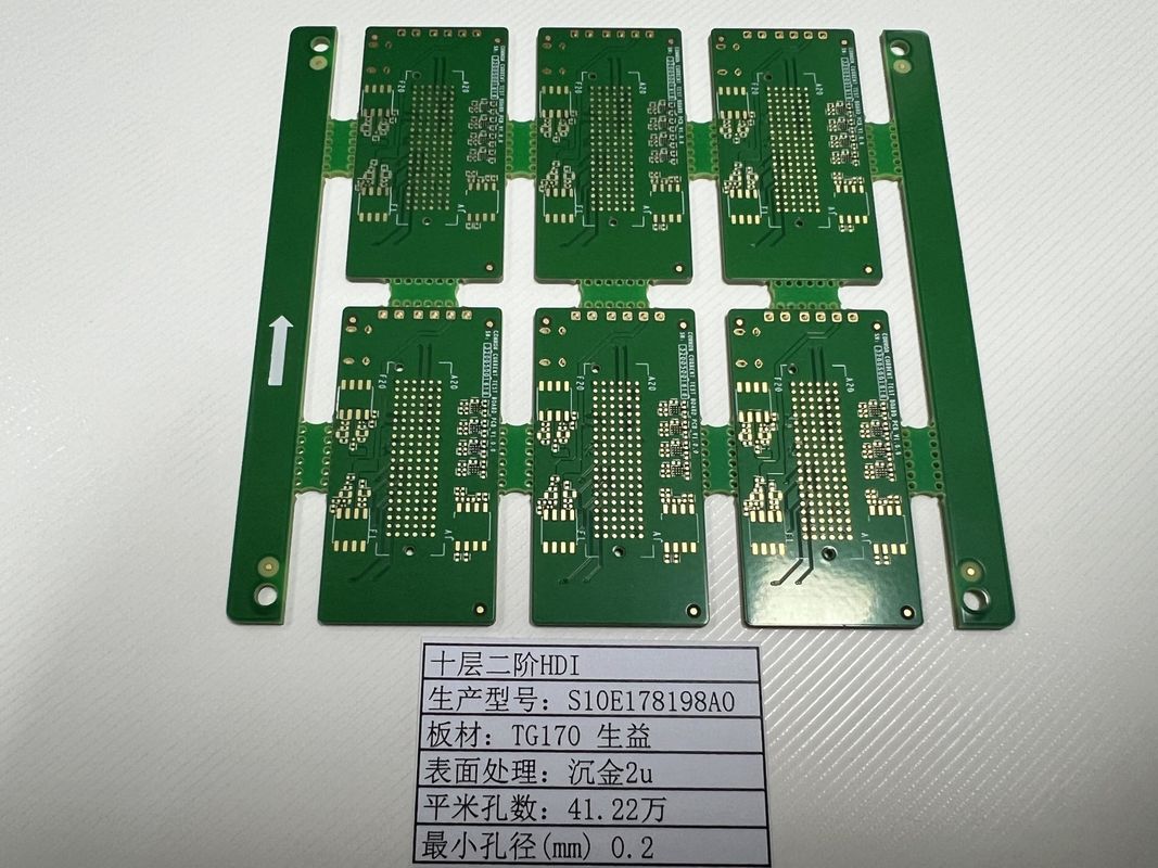 10L HDI PCB 2 + N + 2 con mínimo de huella 3 / 3 mil placa 0,4-3,2 mm SHENGYI TG170 ENIG3-8U
